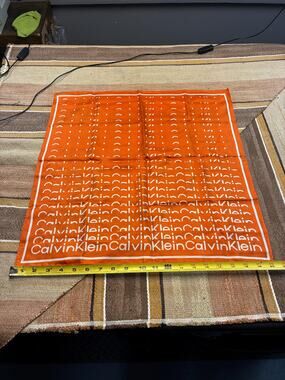 Vintage Calvin Klein Silk Scarf – Orange Logo Print, 21" Square | Designer